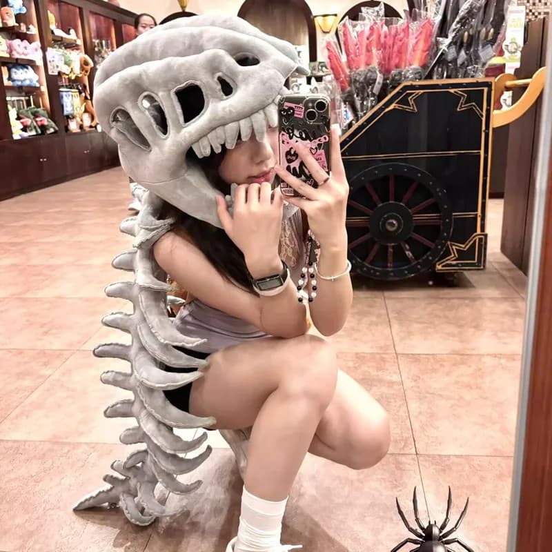 TK popolare copricapo scheletro di dinosauro cinese, giocattoli di peluche, cappelli, oggetti di scena, cosplay, bambole per adulti per bambini, regali di compleanno