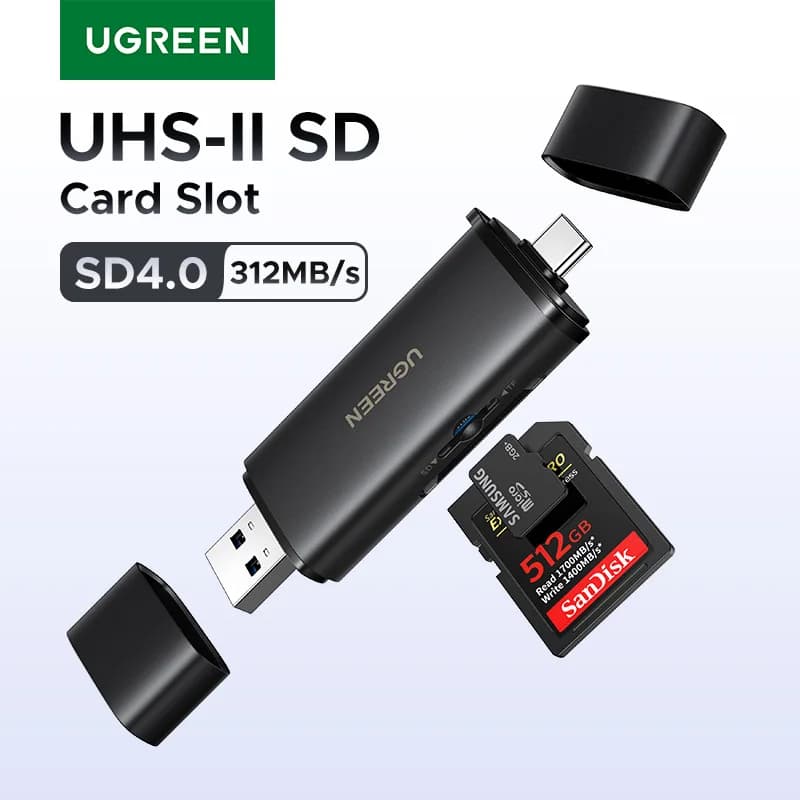 UGREEN Lettore di schede USB C SD 4.0 Lettore di schede di memoria USB 312 MB/s USB3.0 e USB C a SD Micro SD TF Card per PC portatile UHS-II/UHS-I