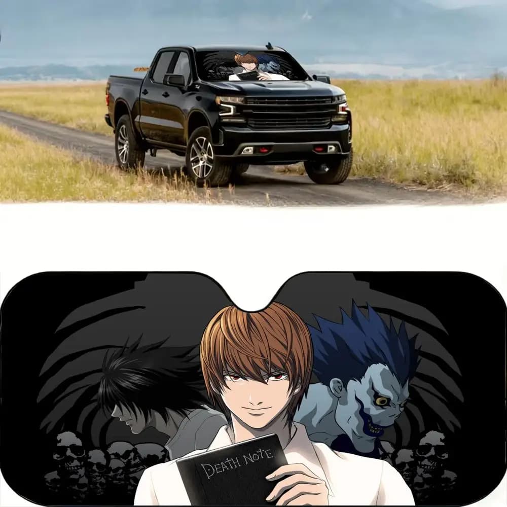 Parasole Anime D-Death Note in lamina di alluminio riutilizzabile, protezione UV, isolamento termico a tre strati, parasole per parabrezza