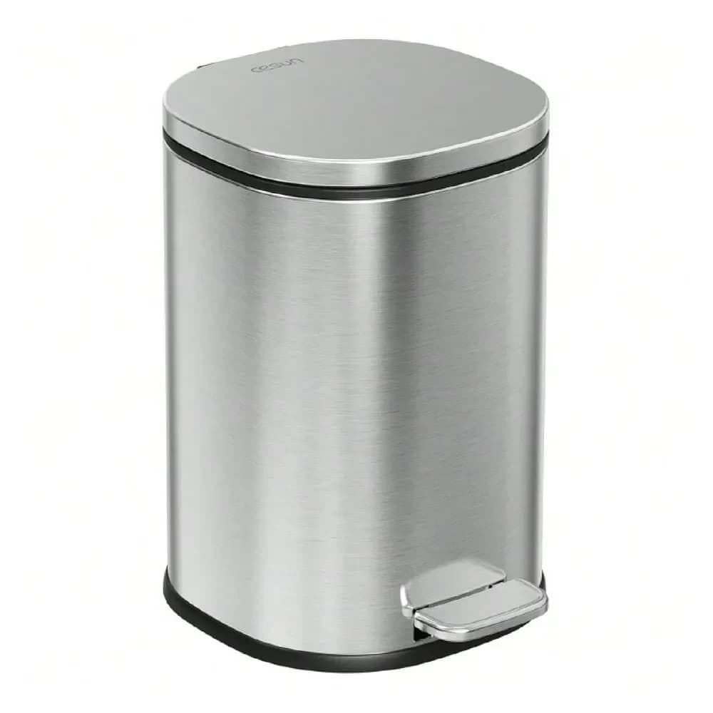 Cestino per rifiuti con coperchio, piccolo cestino da 1,3 galloni con pedale, cestino rotondo in metallo per bagno, camera da letto, ufficio, colore argento