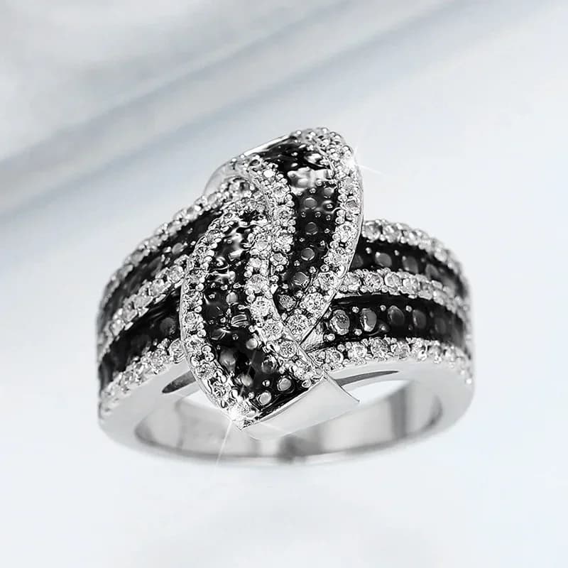 Black Enamel Rings 2026 New Shiny White Cubic Zirconia Luxury Women Finger Accessories for Party Vintage Female Jewelry