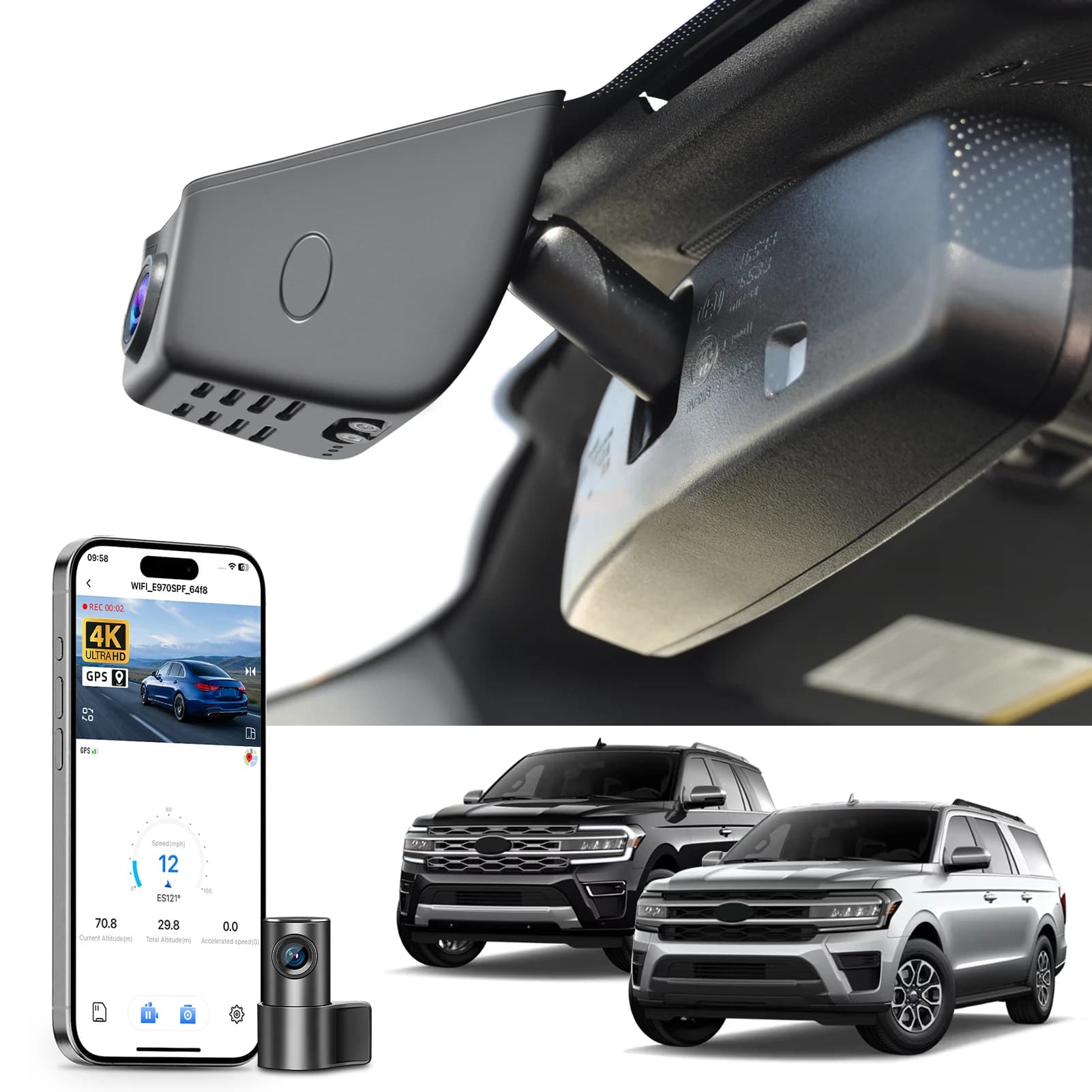 Dash Cam 4K per Ford Expedition & Expedition MAX XLT Limited, Telecamera per Auto 2018-2026 con GPS, WiFi e APP, Plug and Play