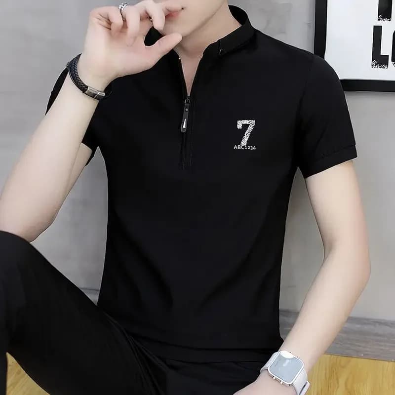 Maglietta da uomo a maniche corte Polo Camicia da golf Mezza cerniera Estate Cotone Slim Corea Business T-shirt casual T-shirt Risvolto Top Solid
