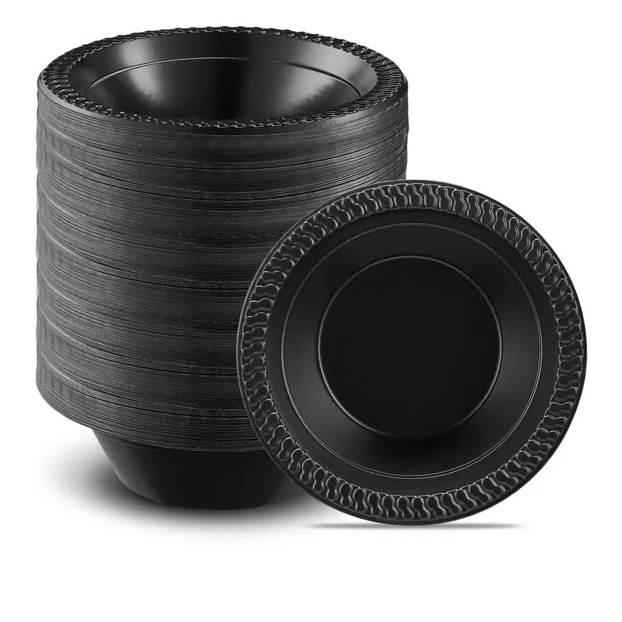 800 Pieces Black Plastic Bowls Read from 12 oz, Soup dishes and Black Plastic Salad Disposable for parties and weddings