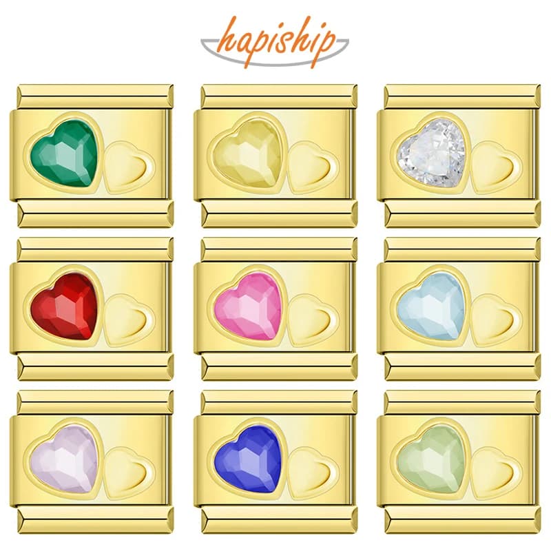 Hapiship 2025 Colori all'ingrosso Cuore lucido CZ Fascino italiano Misura 9mm Bracciale in acciaio inossidabile Gioielli con trasporto di goccia DJ1467