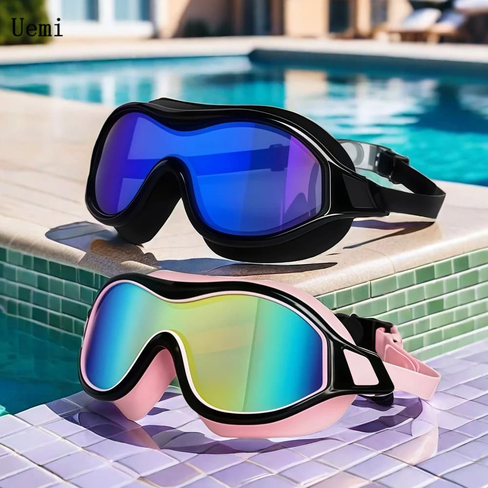 Adult Large Frame Silicone Swim Goggles with Anti-Fog UV Protection Clear Vision for Men And Women