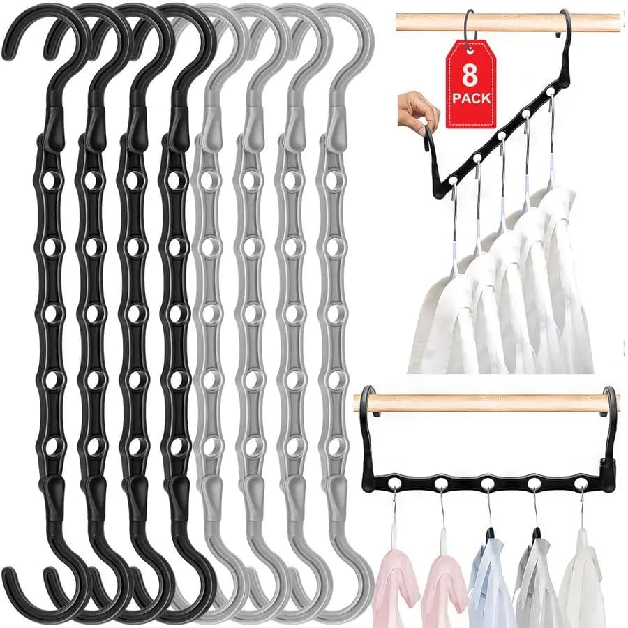 Organizzatori e Soluzioni di Stoccaggio, Confezione da 8 Appendiabiti Salvaspazio Rinforzati con 5 Fori per Armadio, per Vestiti Pesanti, Magic H