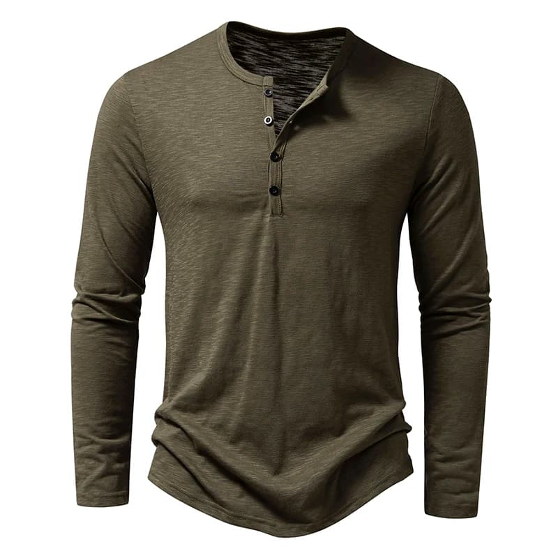 Men's Basic Daily Single Top Soft Cotton Henley Button Collar Long Sleeve T Shirt For Daily Commute Home