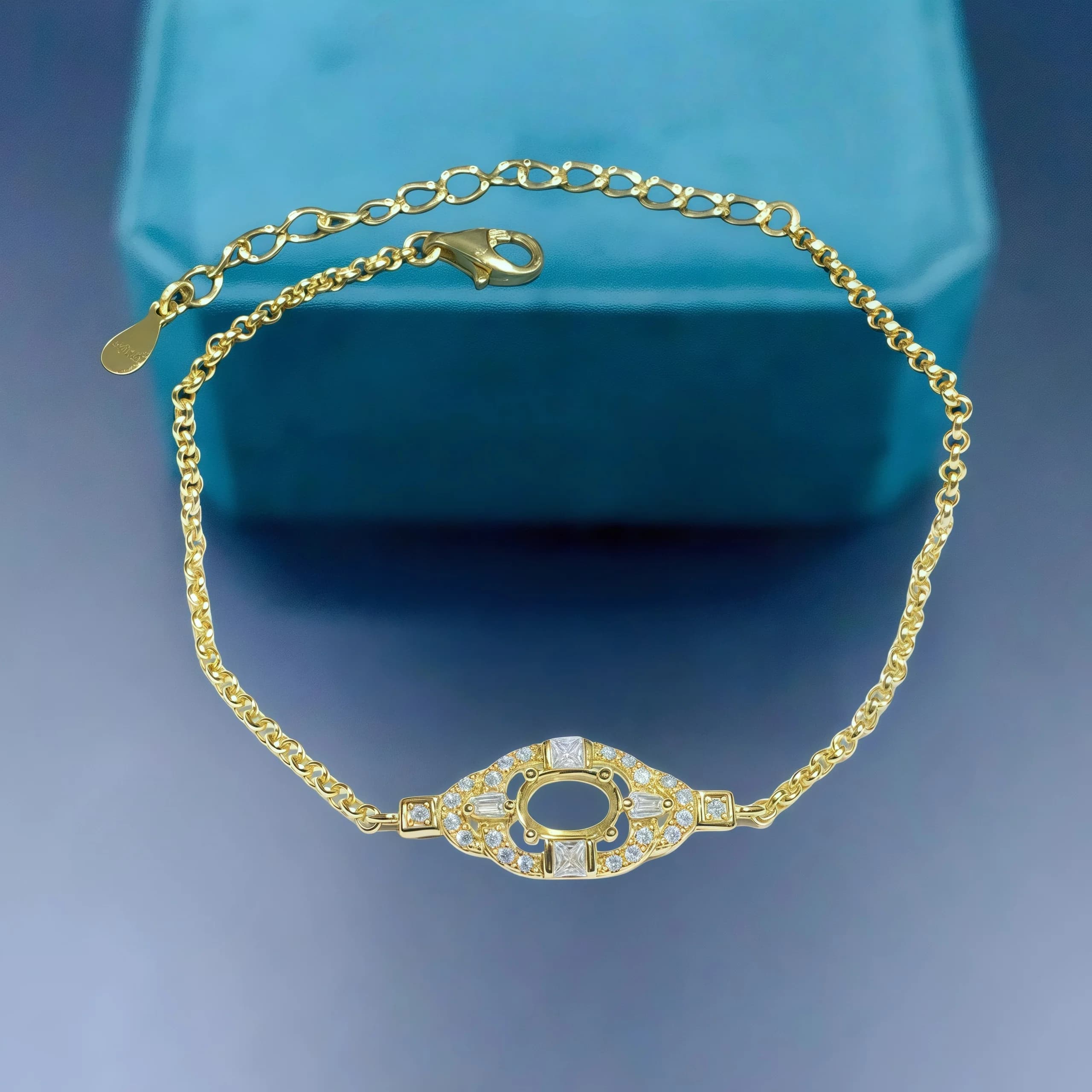 L S925 Argento sterling Fai da te Impostazioni porta bracciale vuoto 4 * 6mm Pietra ellittica Gioielli con ciondoli pregiati Design semplice zircone per donna