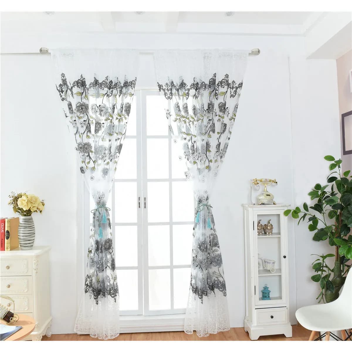 200 X100cm Romantic Curtain Valance Purple Curtains for Living Room Peony Sheer Tulle Peonies