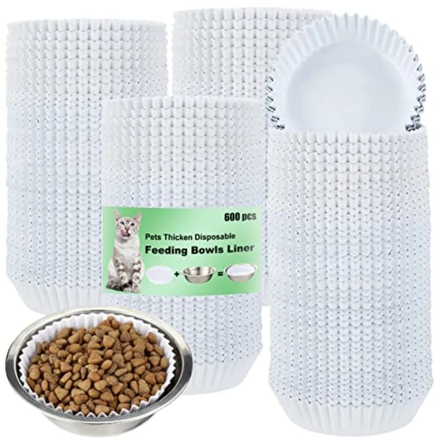 600 Pcs Large Pet Disposable Feeding Bowls Liner Bulk Cat Food Bowls Small Paper Dish Paper Liner for Small Dogs Cats Dish Wet
