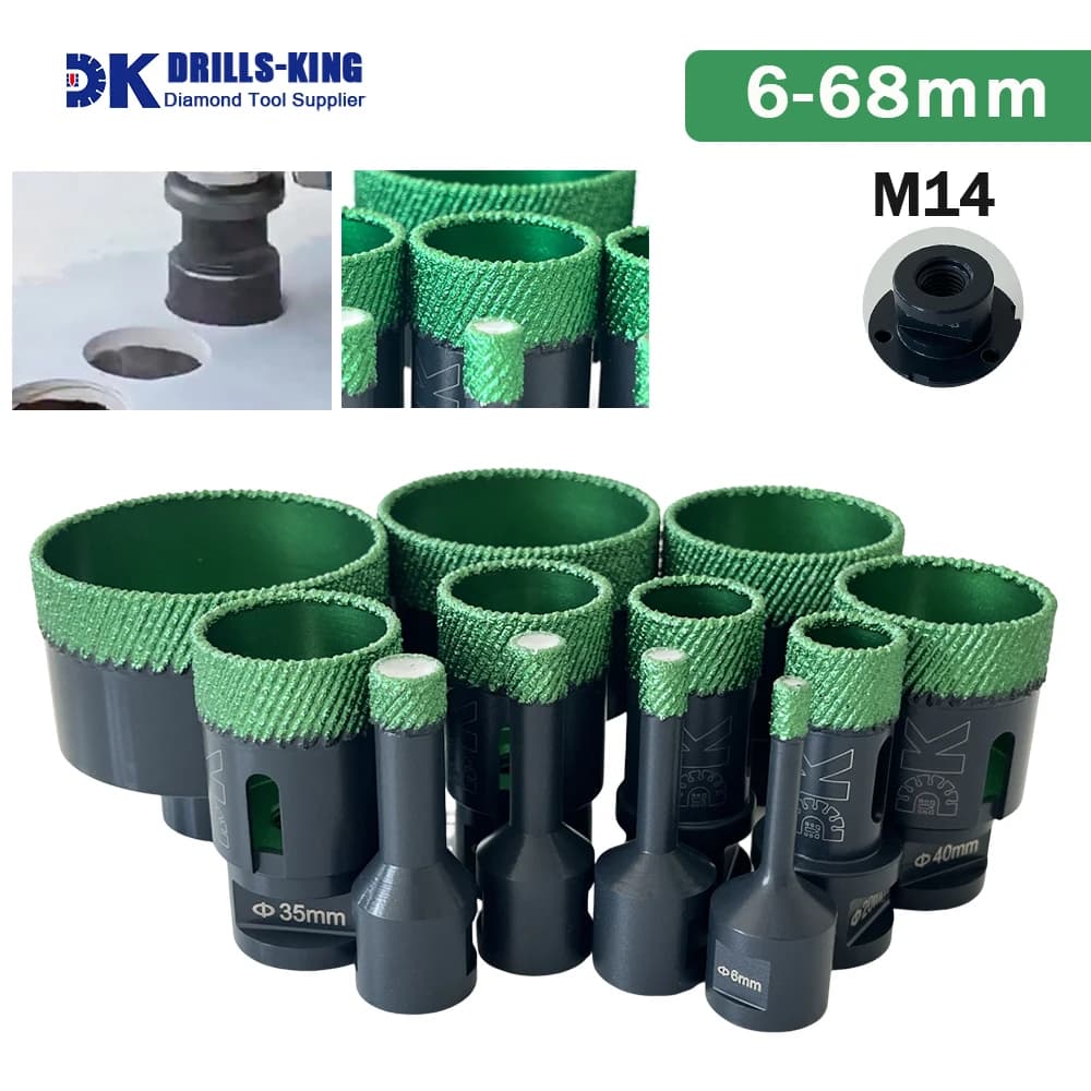Drills-King 1 pz 6-68mm Punta da trapano diamantata Corone di perforazione Piastrelle Porcellana Ceramica Marmo Foro Sega M14 Foro per filettatura