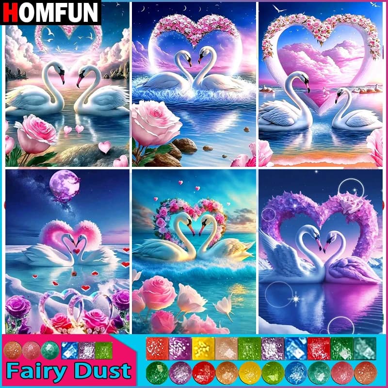 HOMFUN Fairy Dust Art 5D Diy Diamond Painting "Animal Swan Flower" Diamond Pictures Cross Stitch 3D Rhinestone Embroidery Decor