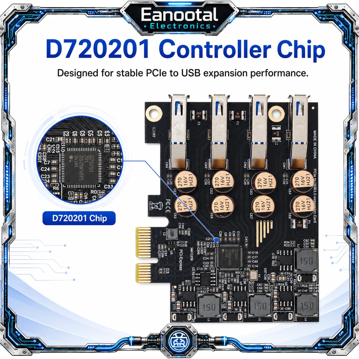 PCIe X1 USB 3.0 4 Ports Expansion Card SATA Power / 4-Pin Power / No External Power USB-A 5Gbps Adapter for Desktop PC