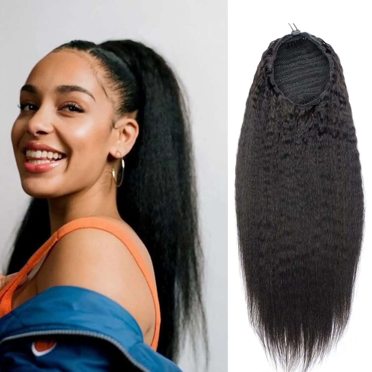 Estensione sintetica dei capelli coda di cavallo dritta Yaki per le donne 30 pollici coda di cavallo lunga con coulisse coda di cavallo dritta crespa clip nei capelli