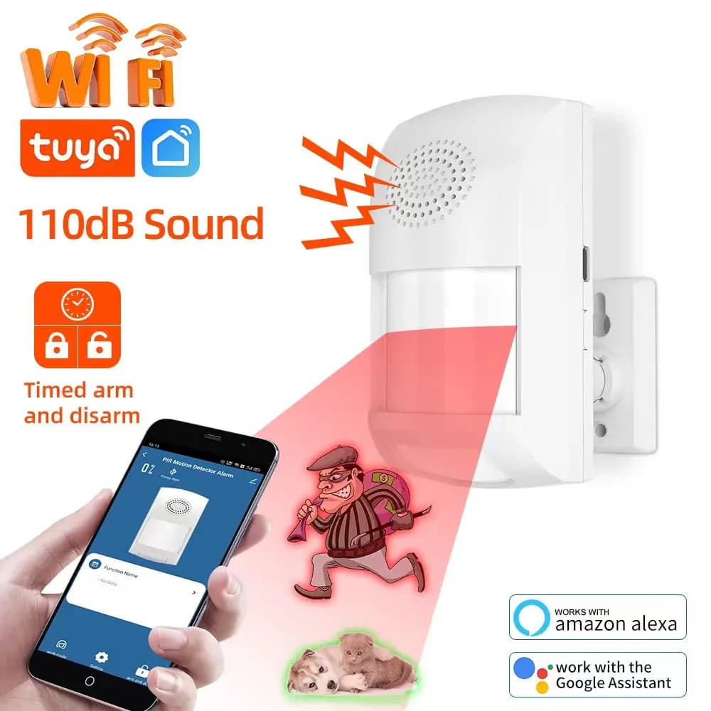 Tuya WiFi infrarossi PIR sensore di movimento protezione di sicurezza sensore di presenza rilevatore antifurto allarme sonoro Smart Life funziona con Alexa