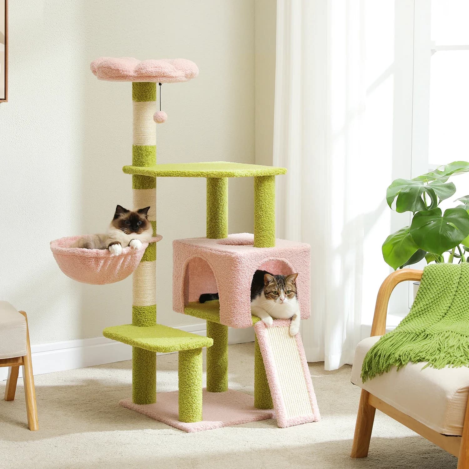 Albero per gatti a forma di fiore Torre per gatti multilivello con tiragraffi coperti in sisal Condo carino per posatoio da interno piccolo e medio superiore