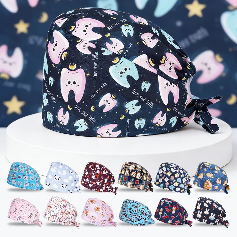 Dente Fata Scrub Caps per Uomo Donna Capelli Lunghi Skullcap Regolabile Salone di Bellezza Veterinario Cappelli da Lavoro con Bottoni M981