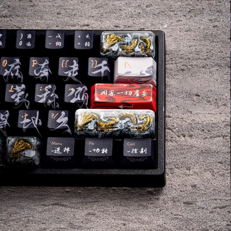 LOBO Black Gold Dragon! Epoxy Resin Keycap Chinese Culture Custom Keycaps for Mechanical Keyboard Caps Boys DIY Keyboard PC Gift
