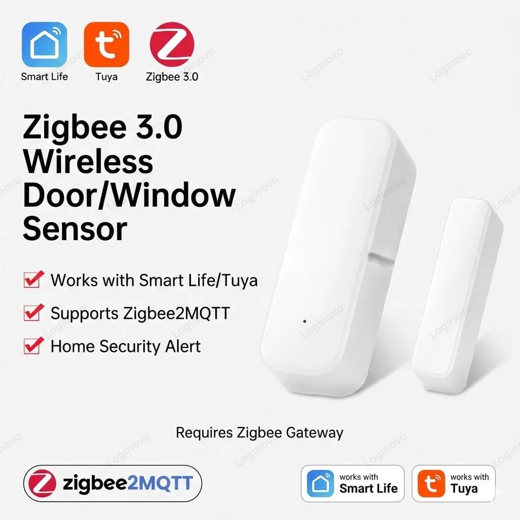 Sensore Zigbee per Porte e Finestre, Sicurezza Domestica Intelligente, Antifurto Wireless, Sensore Magnetico Compatibile con TUYA Z2M