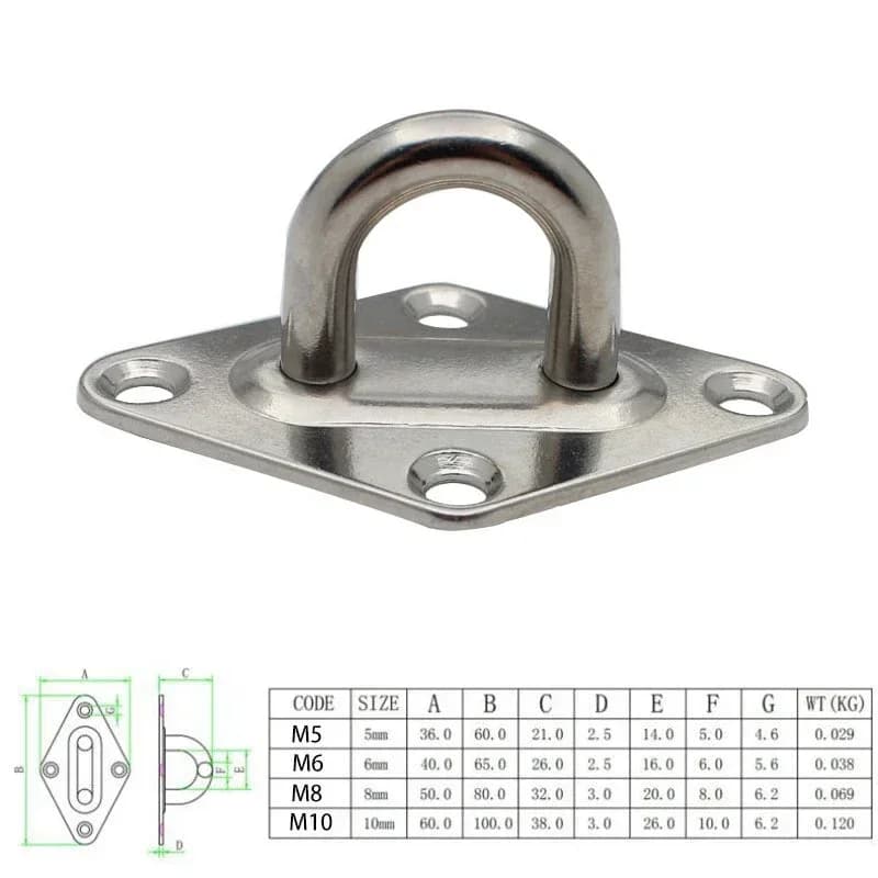 4pcs M5 M6 Stainless Steel Ceiling Wall Mount Hook Heavy Duty Anchor Eye Plate For Boat Yoga Swing Hammocks Full Welding