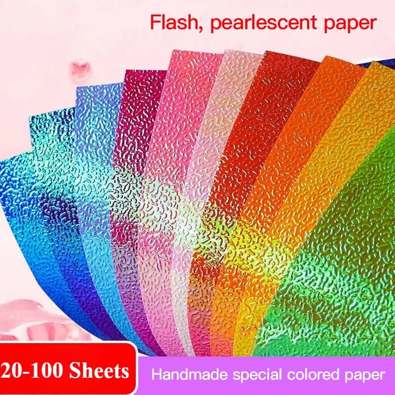 20-100 Sheets Multicolored Origami Paper Double Sided Glitter Folding Papers for Scrapbooking Handmade Decor Craft DIY Projects