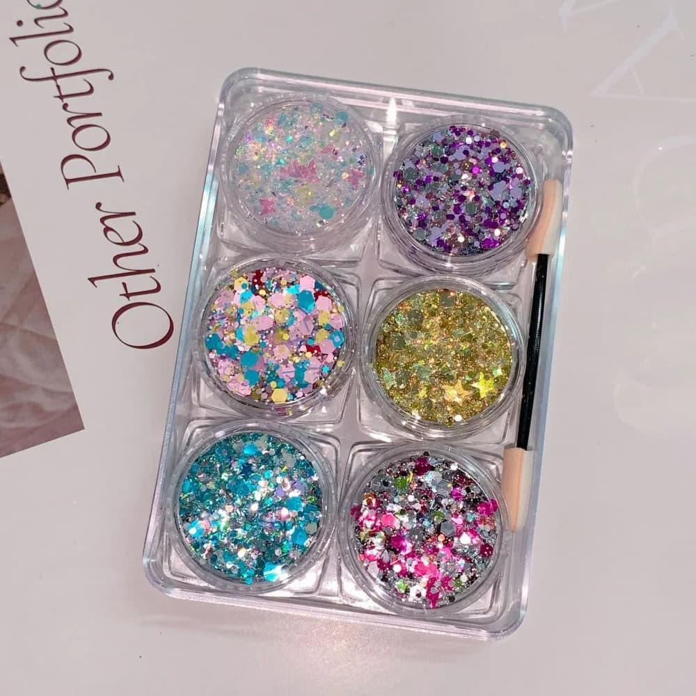 6Pcs/Set Diamond EyeShadow Glitter Eye Shadow Star Heart Moon Shape Long-Lasting Body Glitter Gel Colorful Sparkly