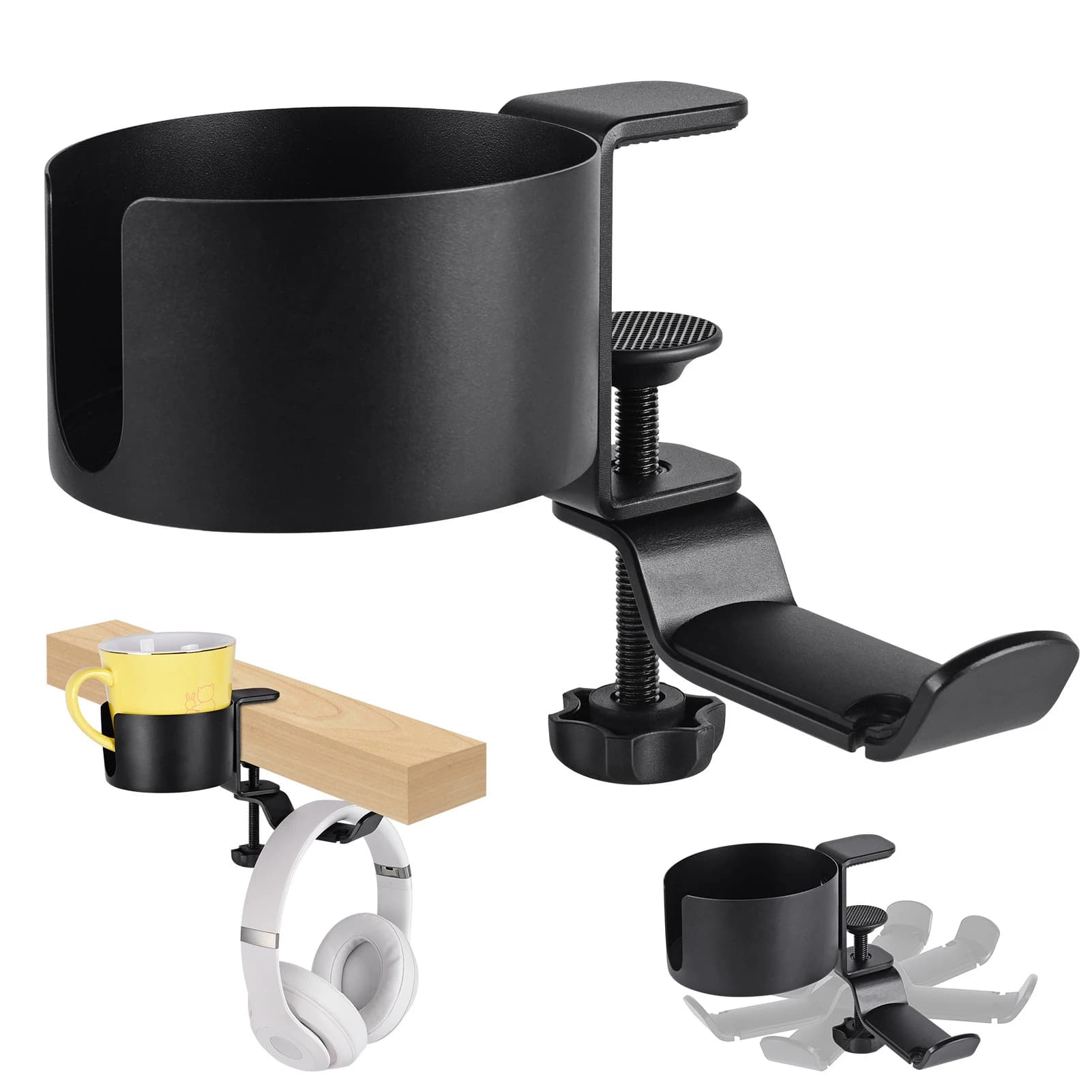 Supporto per cuffie sotto la scrivania Supporto per la conservazione della tazza d'acqua da tavolo con rotazione dell'ufficio, durevole, realizzato a 360 gradi