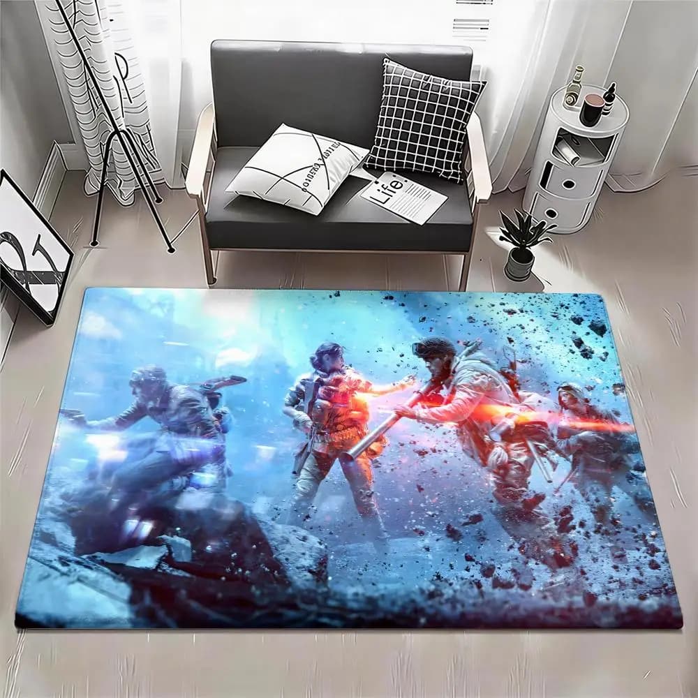 Game B-Battlefield Floor Mat Eco - Non-scented non-slip flannel mat for interior, soft carpet in short plush for home