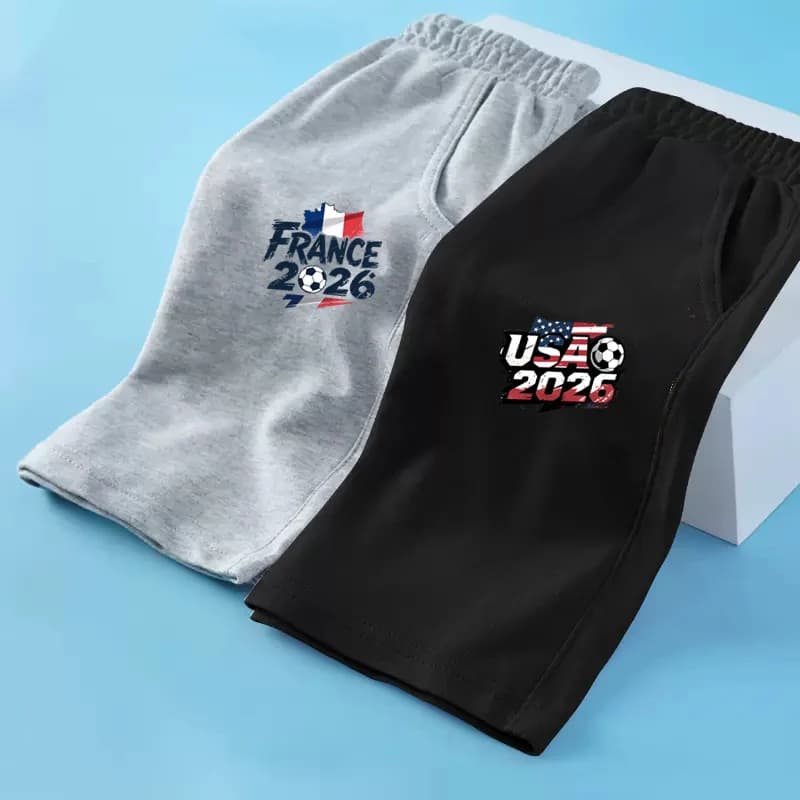 Pantaloncini Estivi 2026 con Bandiera Nazionale per Ragazzi, Design Coppa di Calcio, Pantaloni in Cotone di Marca per Bambini 3-14 Anni