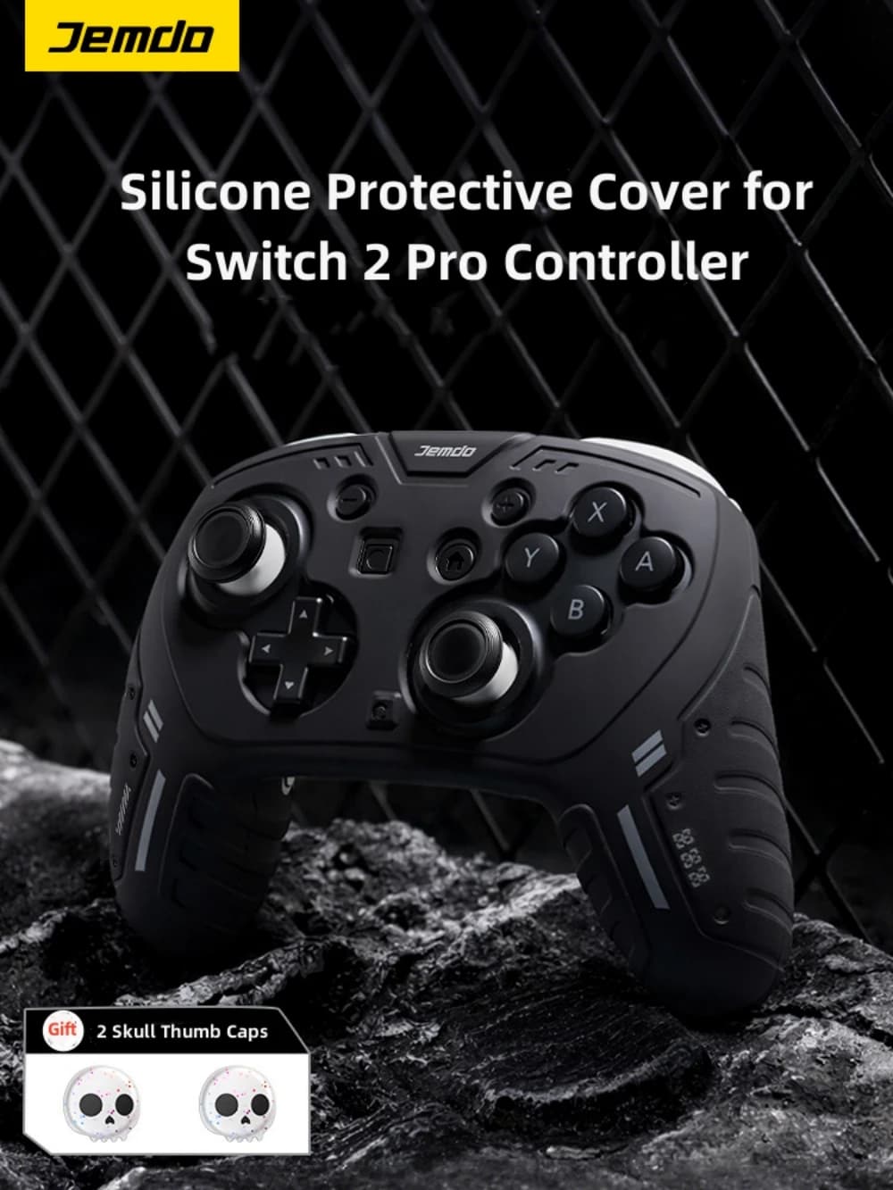 Cover Protettiva in Silicone per Switch 2 Pro, Custodia Morbida Antiscivolo con 2 Copri-Pulsanti a Teschio, Guscio Antiurto Resistente