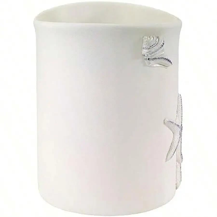 White Ceramic Kitchen Compost Bin With Seashell And Starfish Decor
