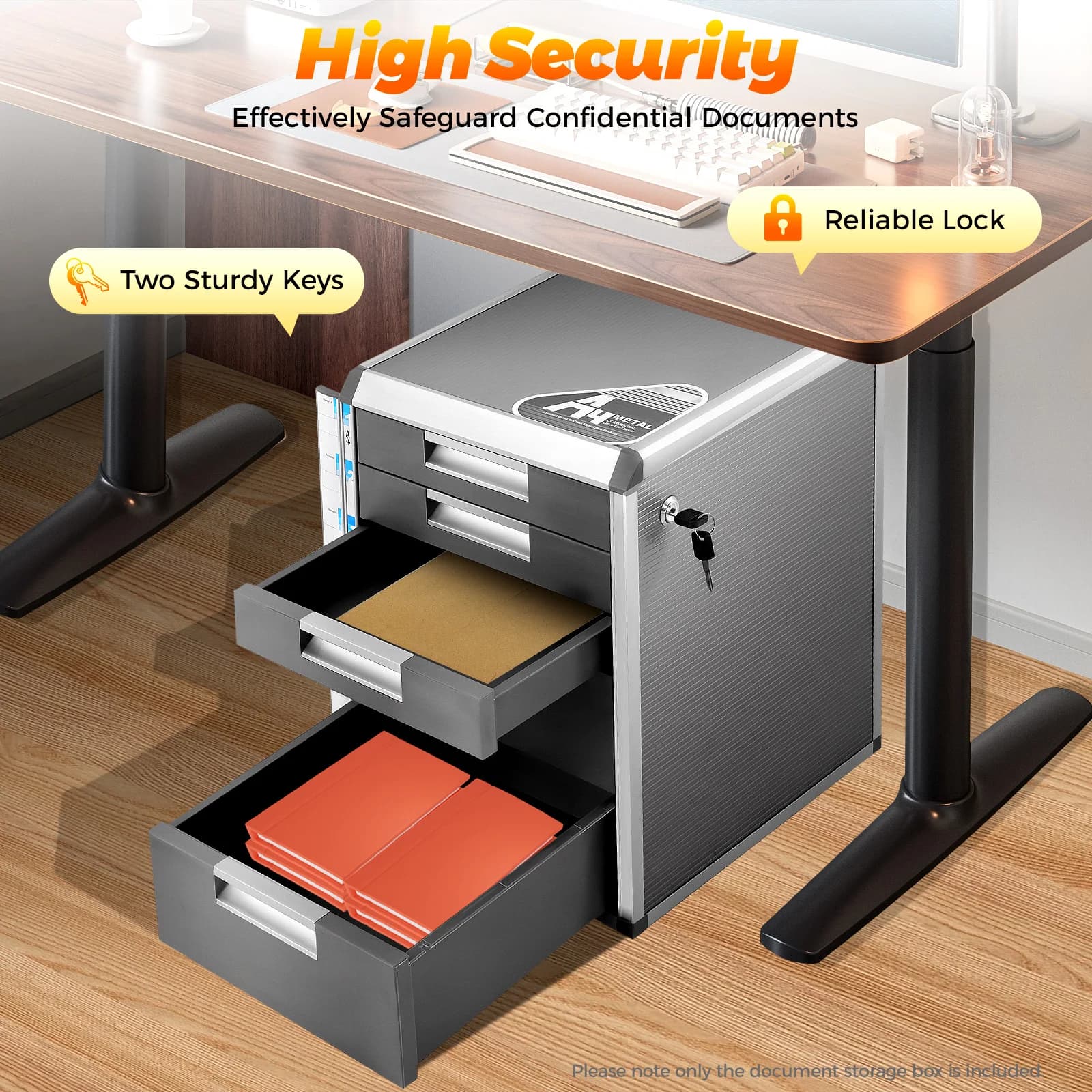 5 Level Lock Document Box, A4 Grade, Aluminum Alloy Drawer with Functional Label Bar, For Offices
