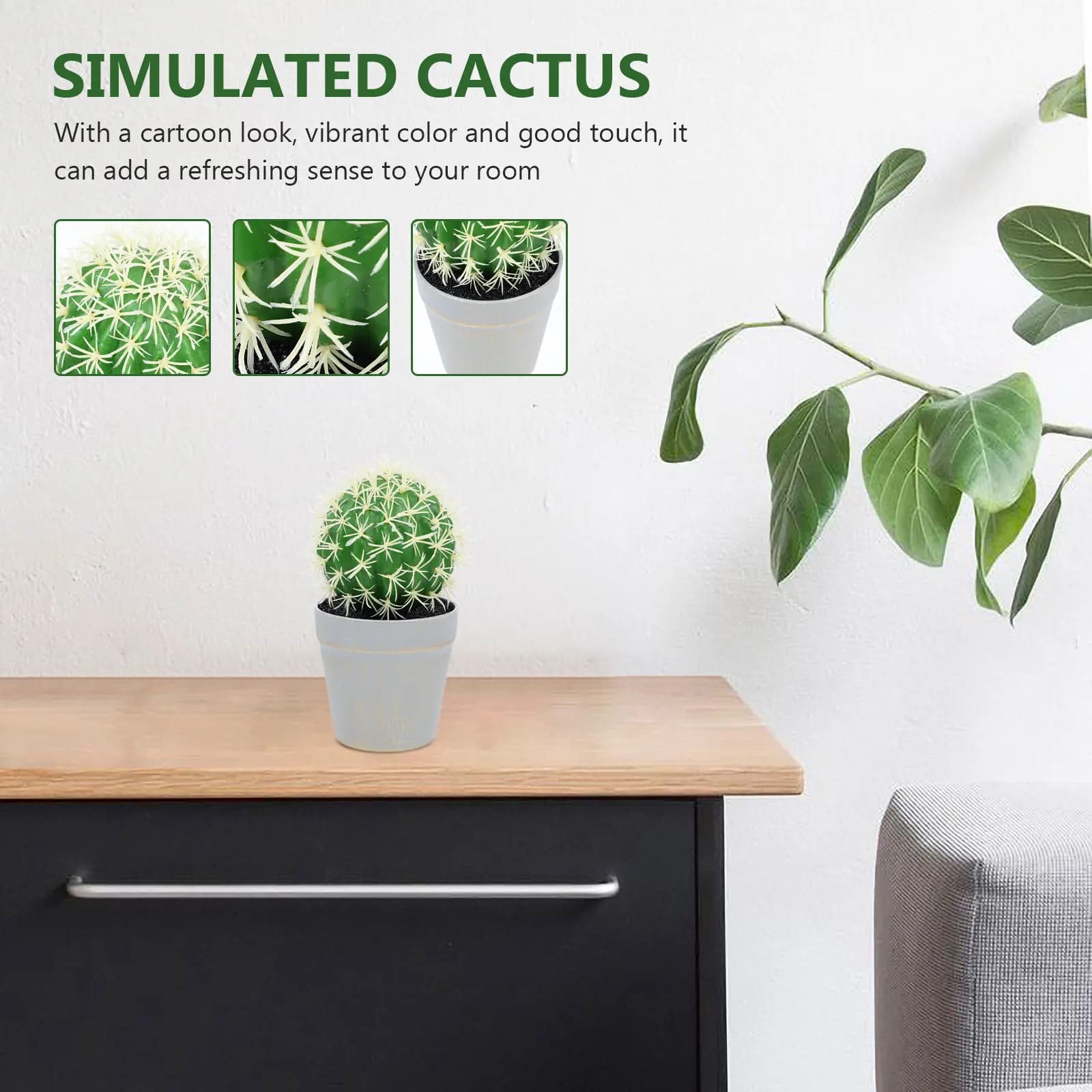 Mini Artificial Cactus Bonsai Decor for Living Room Office Desktop Bookshelf TV Cabinet Kitchen Green Plant Ornament No Watering