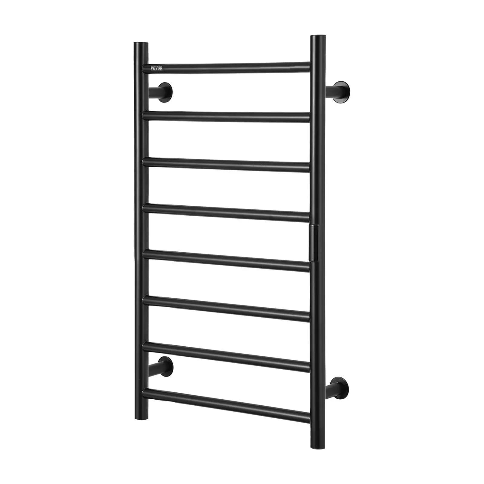Portasciugamani riscaldato a 8 barre montato a parete 34x56x4 pollici Finitura nera con hardware di montaggio regolabile