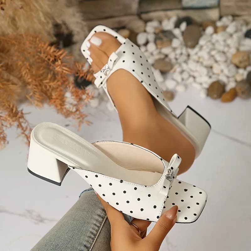 Sandali Estivi da Donna con Punta Quadrata Aperta, Stile Ondulato, Fibbia Metallica e Fiocco Decorativo, Eleganti e alla Moda
