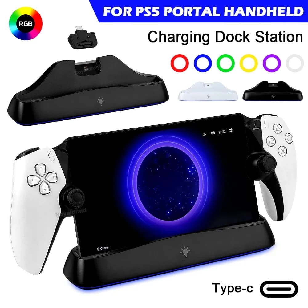 Stazione dock di ricarica RGB Auto-Align per Playstation Portal Console Supporto base per caricabatterie di tipo C per PS5 PS Portal Accessori