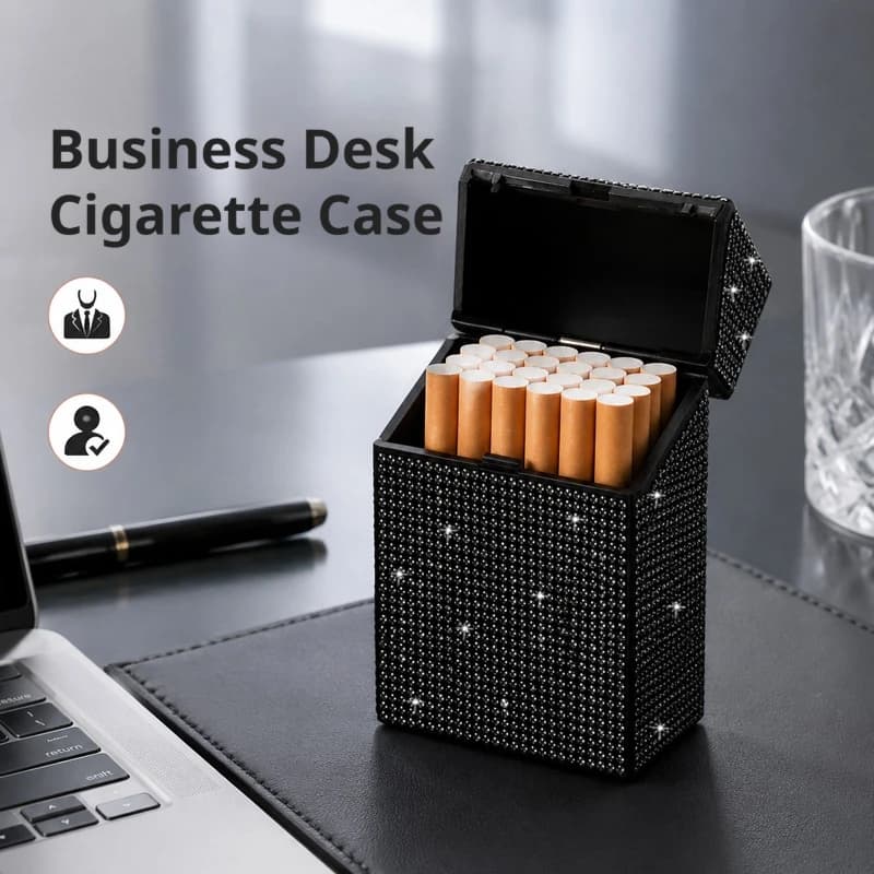Rhinestone Cigarette Case, Flip Cover Cigarette Box, Moisture-Proof Cigarette Holder, Portable Pocket Smoking Case, Metal Cigarette Case