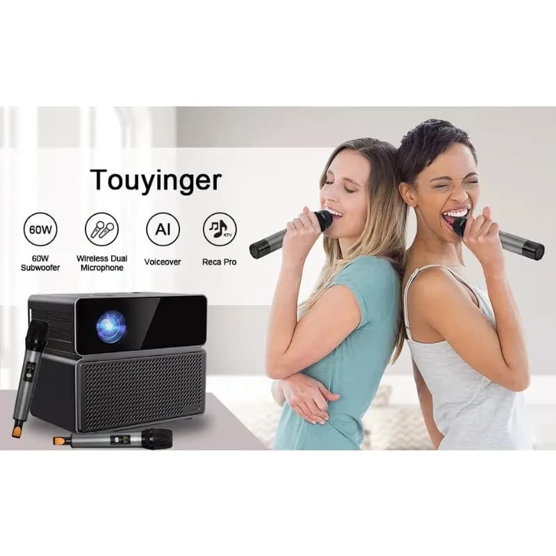 Touyinger E900 Projekwyn Karaoke Machine in un proiettore Full HD Android Mobile WIFI con 2 microfoni per Home KTV Theater