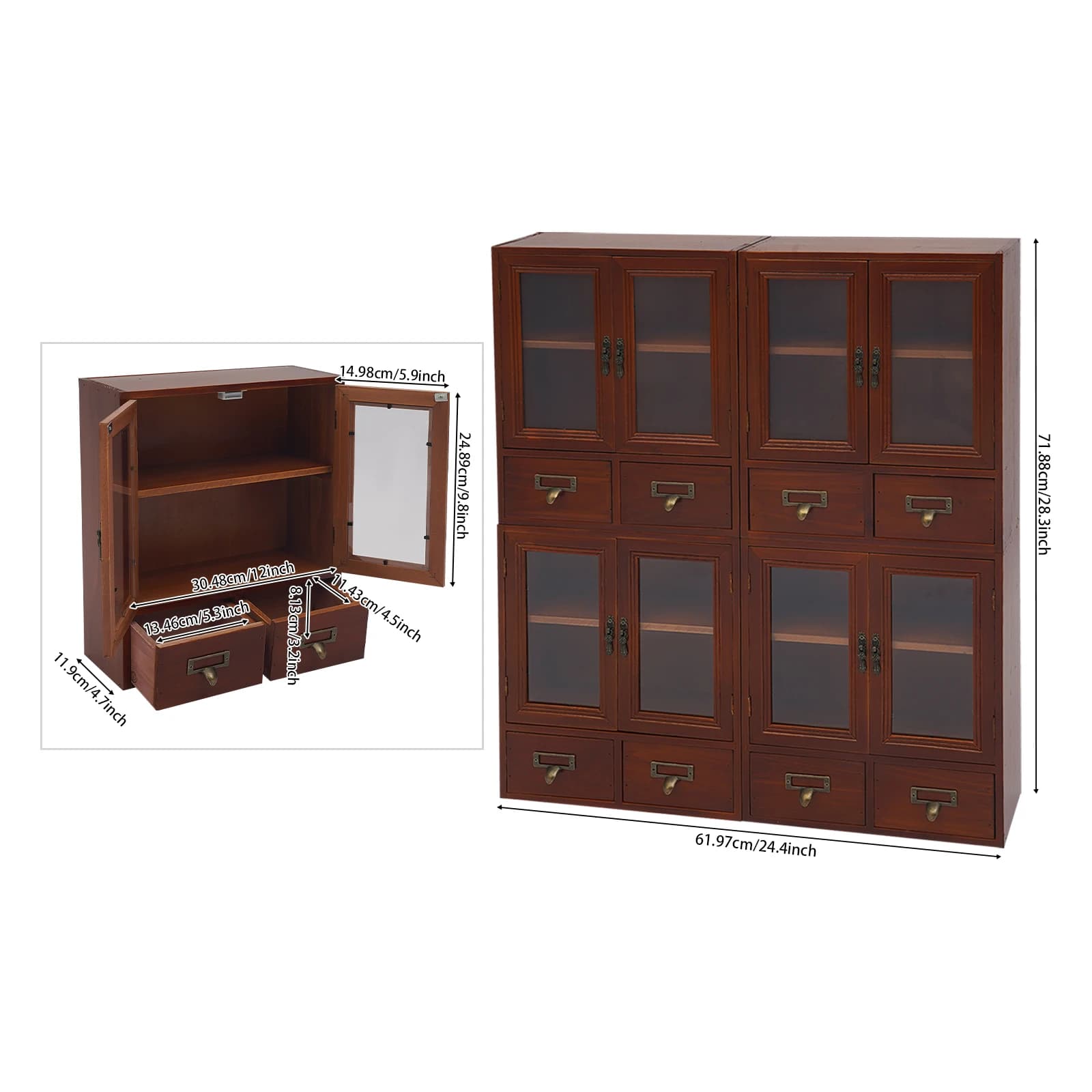 Set of 4 Mini Storage Cabinets, Wood Cupboards with Doors and Adjustable Shelves, Versatile Pantry Organizer for Coffee Making Supplies, Condiments & Spices