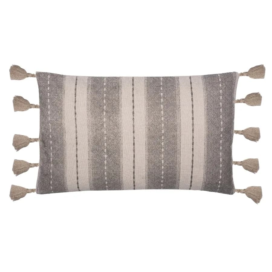 Samerin Striped Tassel Lumbar Pillow, 12" x 20", Grey/White