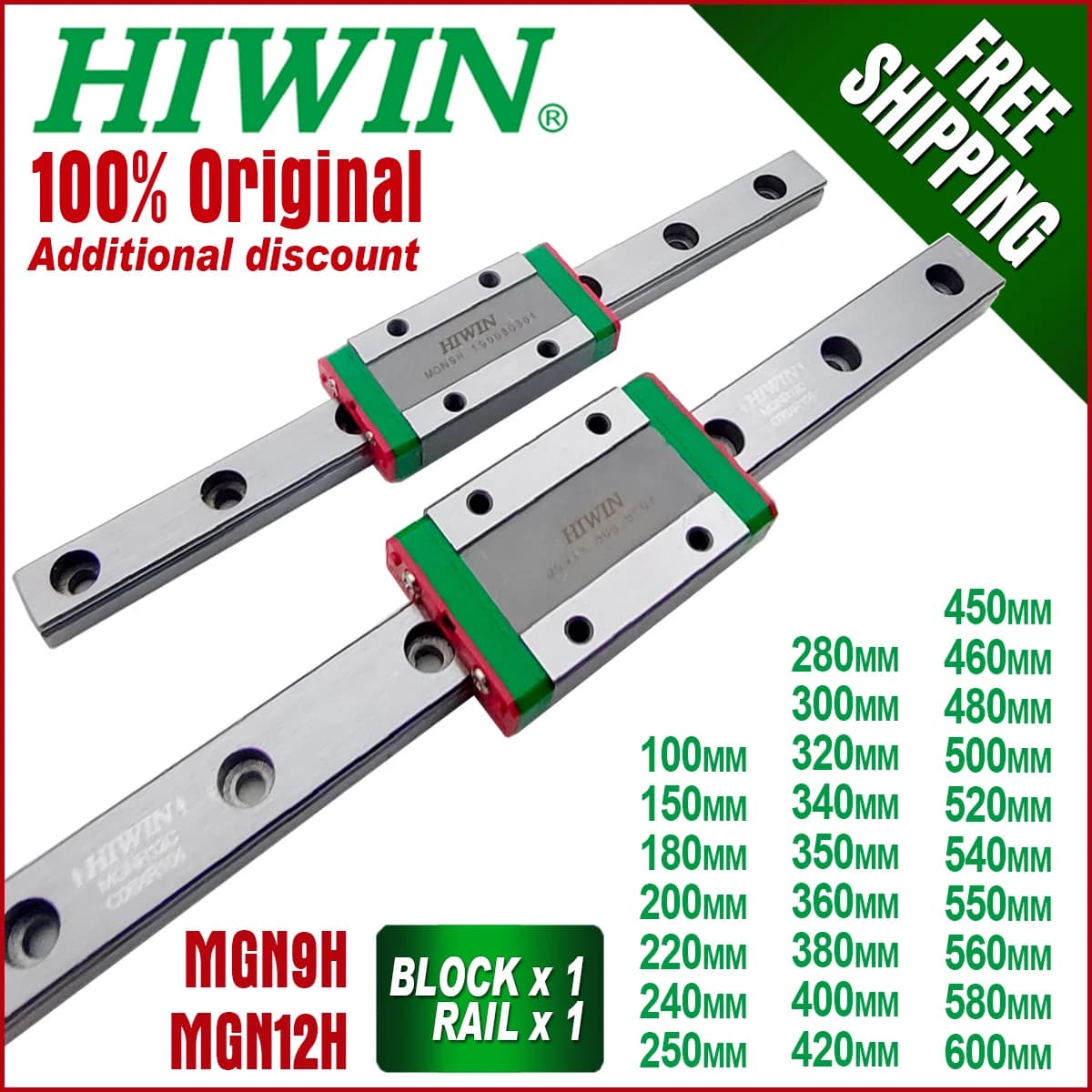 MGN9C MGN12C MGN15C MGN9H MGN12H MGN15H Parte stampante 3D 200 350 400 500 Mini carrello blocco guida lineare originale Hiwin