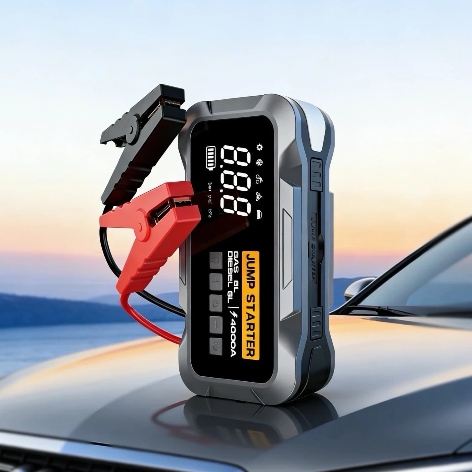 Avviatore di Emergenza per Auto e Gonfiatore Pneumatici 4 in 1, 14000mAh, Potente Avviatore Professionale 12V 4000A, Booster Auto Universale