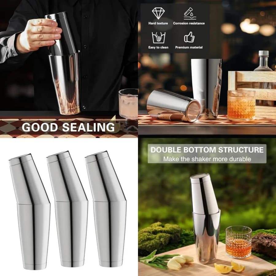 Set Shaker per Cocktail Boston da 3 Pezzi, Bicchieri Shaker Pesanti in Acciaio Inox da 18 oz e 28 oz, Strumenti Professionali da Bar per Barman, in Metallo