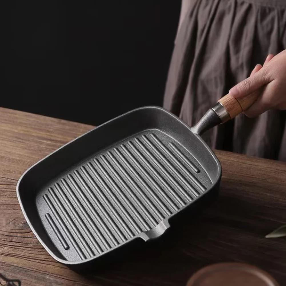 Grid pan for Steaks, Non-coated adhesive, Cooking pot, Steak frying pan, Internal and Exterior Use, for Camping