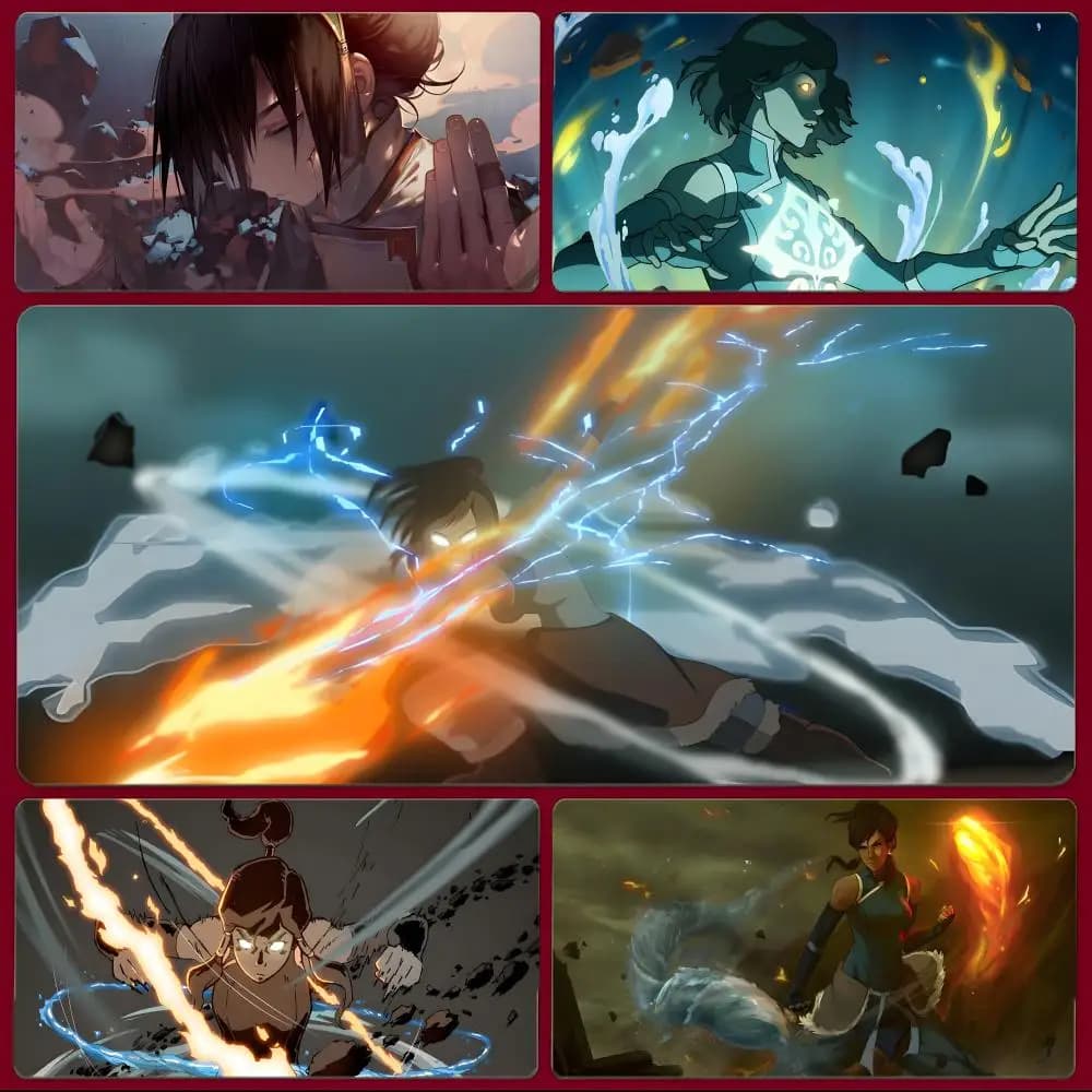 Tappetino per mouse da gioco grande con bordi cuciti, spesso, per PC, con stampa animata di A-Avatar: The Legend of Korra
