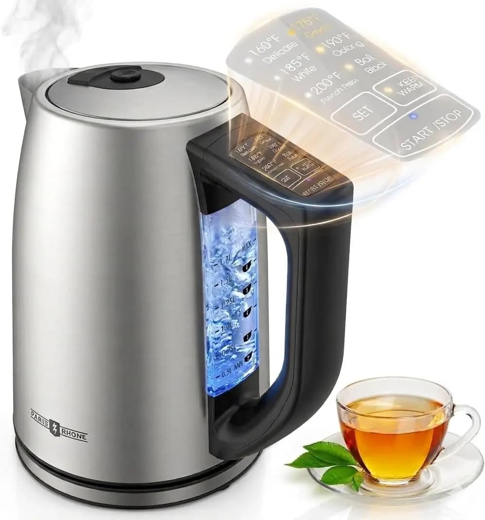 Bollitore Elettrico con 6 Impostazioni di Temperatura, 1.7L in Acciaio Inox, 1500W Ebollizione Rapida, Mantenimento Calore