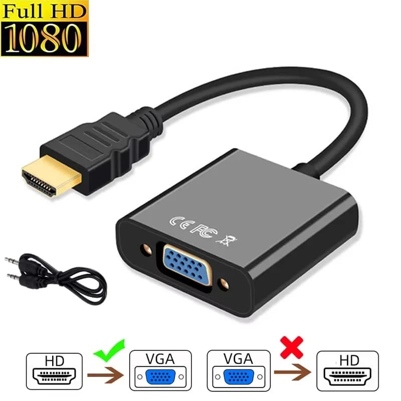 Adattatore da HDMI femmina a VGA maschio Full 1080P compatibile con HDMI, convertitore da HDMI a VGA con cavo audio da 3,5 mm per TV Box, display e proiettore