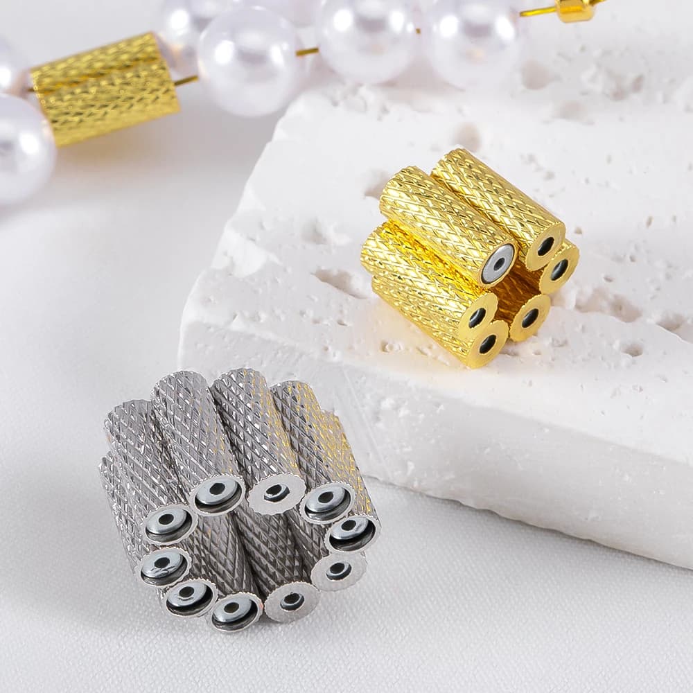 18K Gold Plated Magnetic Tube Spacer Bead Copper for Jewelry Multiple Rows Pearl Necklace Bracelet Making DIY Jewelry Materials