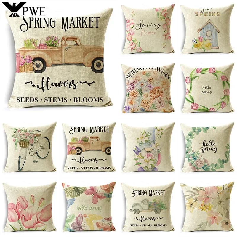 Simple and fresh series pillow sheet of flowers and spring plants decoration for home lining for pillow Tatami for window by mouth 40/45/50cm